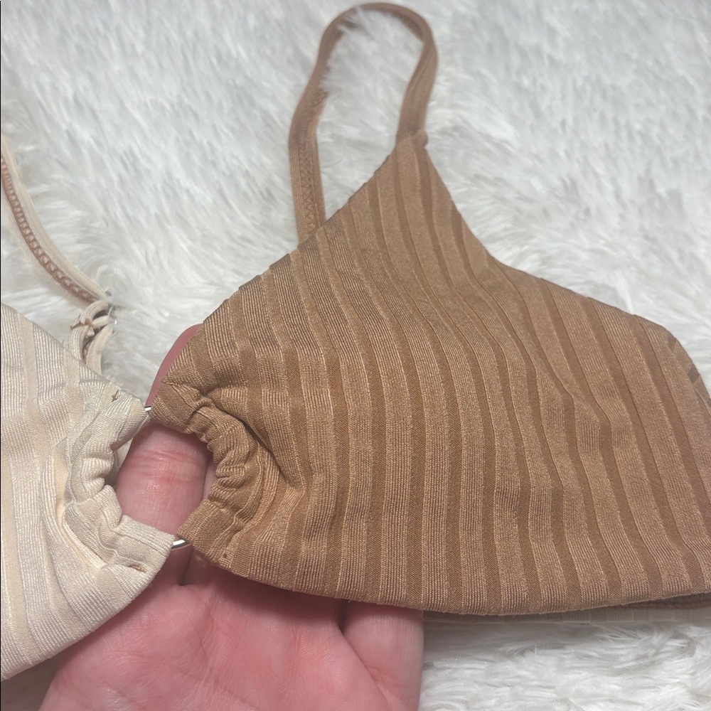 NWOT From Amazon Youth 10-11 Size Ribbed 2 Piece Cream And Light Tan Swim Set - Picture 3 of 13
